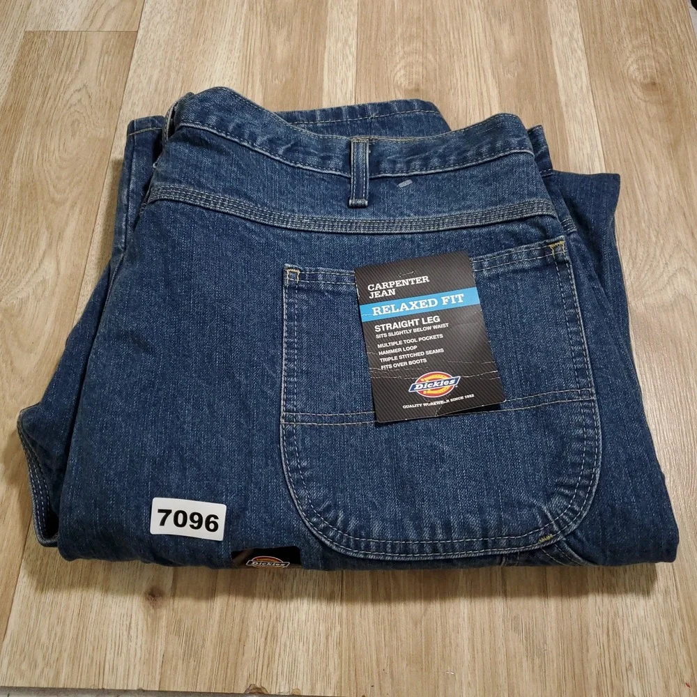 Dickies Mens Relaxed Fit Carpenter Jeans Straight Leg Blue Denim 44x34 1993SNB